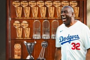 道奇队小老板!美媒晒图祝贺魔术师:生涯已经拿到16次总冠军!